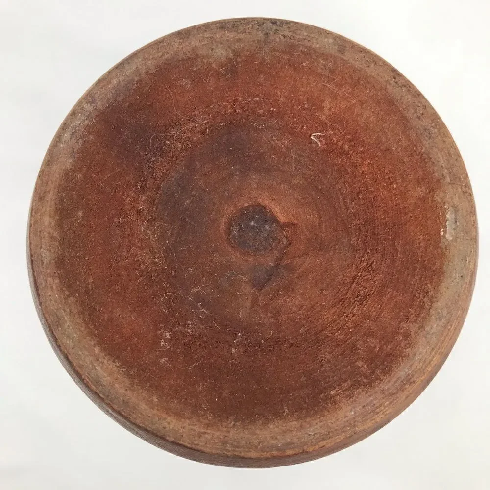 Wood Hand Carved Brown Turned Pedestal  Vase